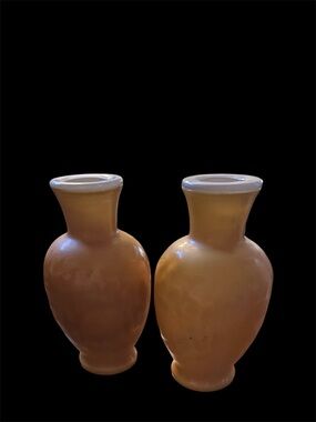 Set of two Vintage 1981 Avon Spring Bouquet vase-Amber coated milk glass.
